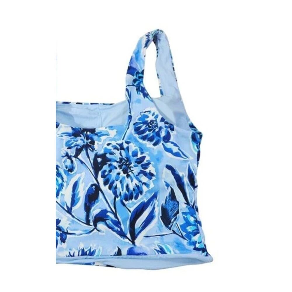 NWT Andie Swim The Siren Floral Athletic Cropped Tankini Top L Bluff Blue White - Picture 11 of 15